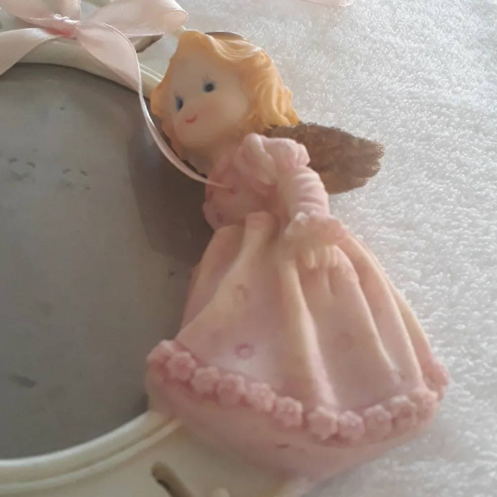 Angel photo frame with pink ribbon